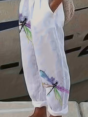 Dragonfly Print Pants Casual Elastic Waist Summer Pants Women's Clothing