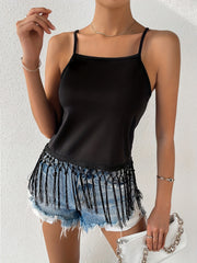 Solid Square Spaghetti Strap Top Sleeveless Cami Top