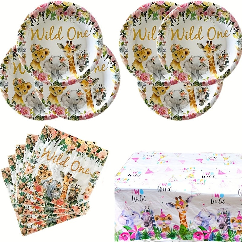 Wild One Birthday Party Supplies - 20 Plates & 20 Napkins for Girls