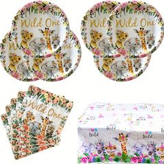 Wild One Birthday Party Supplies - 20 Plates & 20 Napkins for Girls