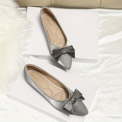 Women's Bowknot Ballet Flats Pointed Toe Satin Slip On Shoes