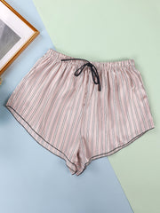 Striped Satin Sleep Bottoms Lace Up Shorts Women's Sleepwear