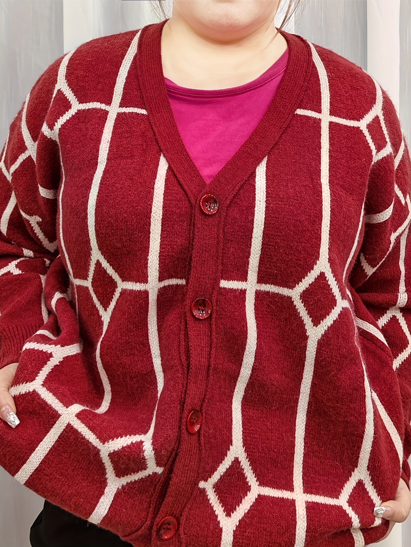 Geo Pattern Long Sleeve Knitted Cardigan