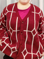 Geo Pattern Long Sleeve Knitted Cardigan