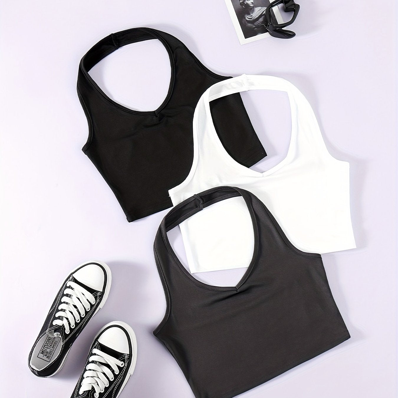 Solid Halter Top 3 Pack Sleeveless Versatile Women's Clothing