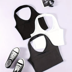 Solid Halter Top 3 Pack Sleeveless Versatile Women's Clothing