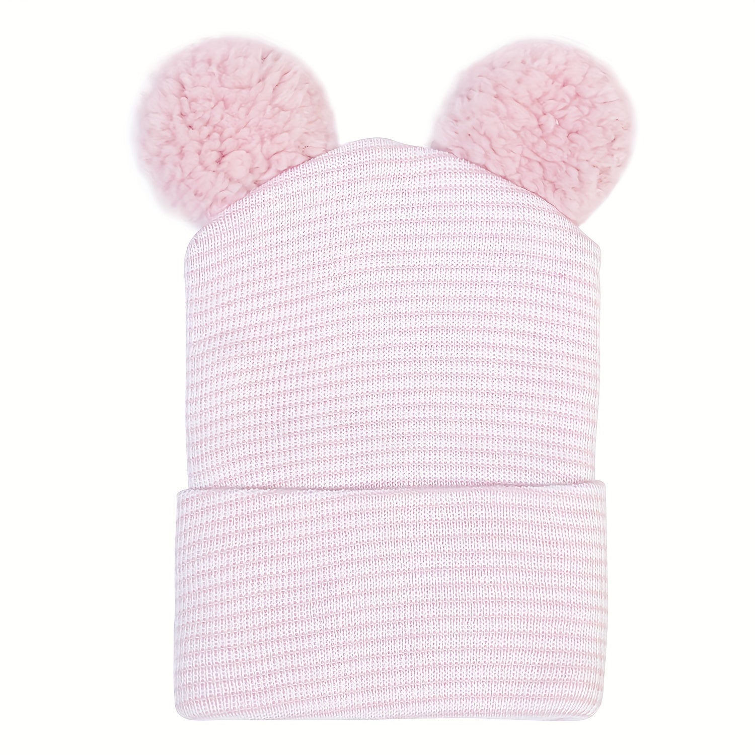 Warm Knitted Baby Hat with Double Fur Ball for Autumn and Winter