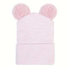 Warm Knitted Baby Hat with Double Fur Ball for Autumn and Winter