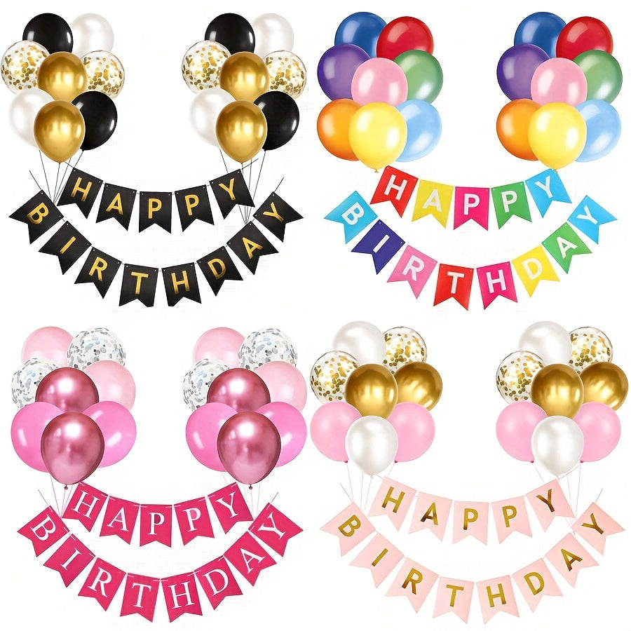 16pcs Happy Birthday Gold Banner Sequin Balloon Set
