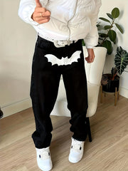Men's Halloween Bat Print Regular Straight Leg Jeans