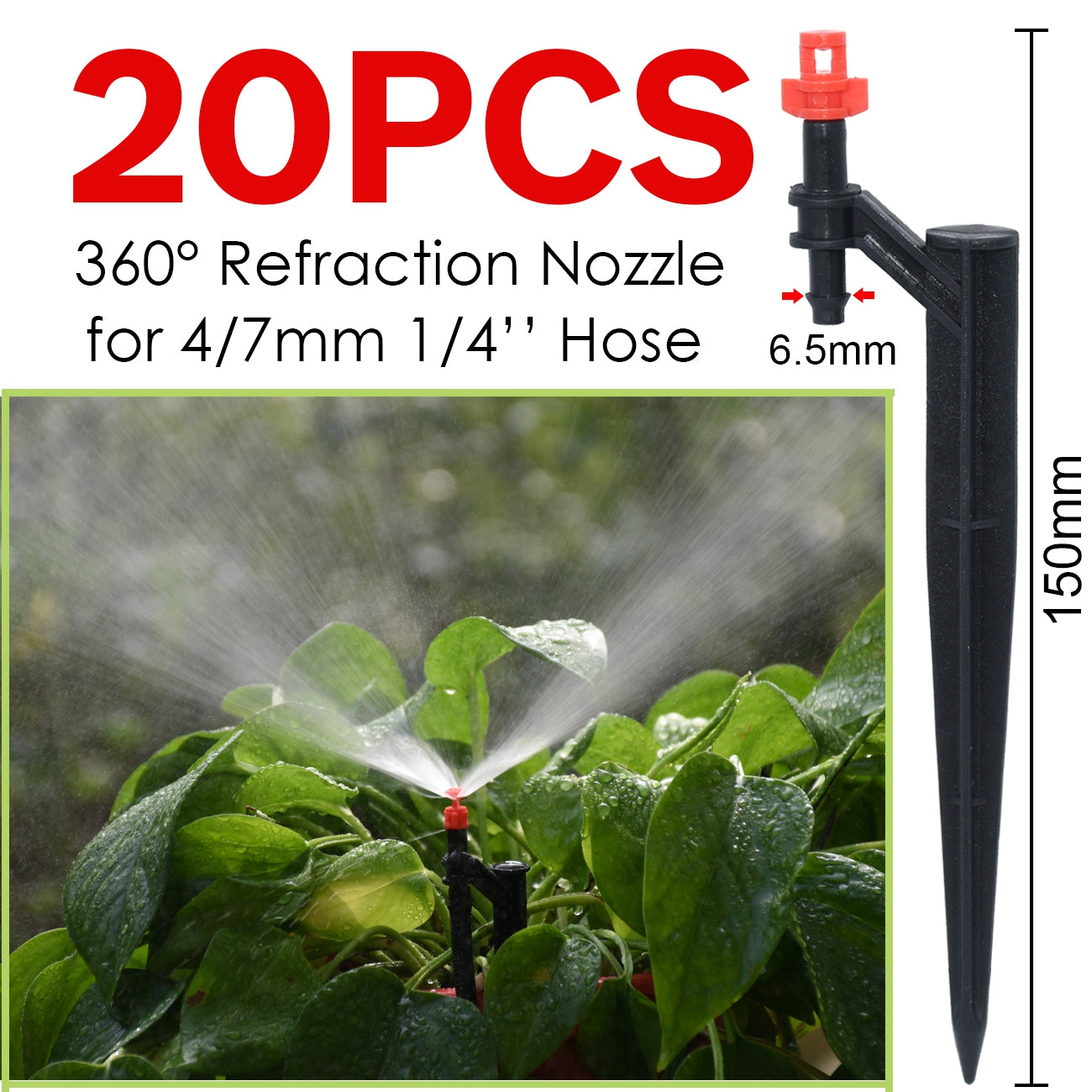 20pcs 90 180 360 Degree Misting Nozzle Stake 1 4'' Barb Garden Irrigation