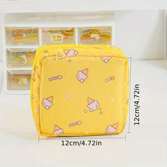 Cartoon Print Sanitary Napkin Bag with Zipper