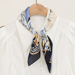 Leaf Print Bandana Satin Square Scarf Neckerchief Head Wrap