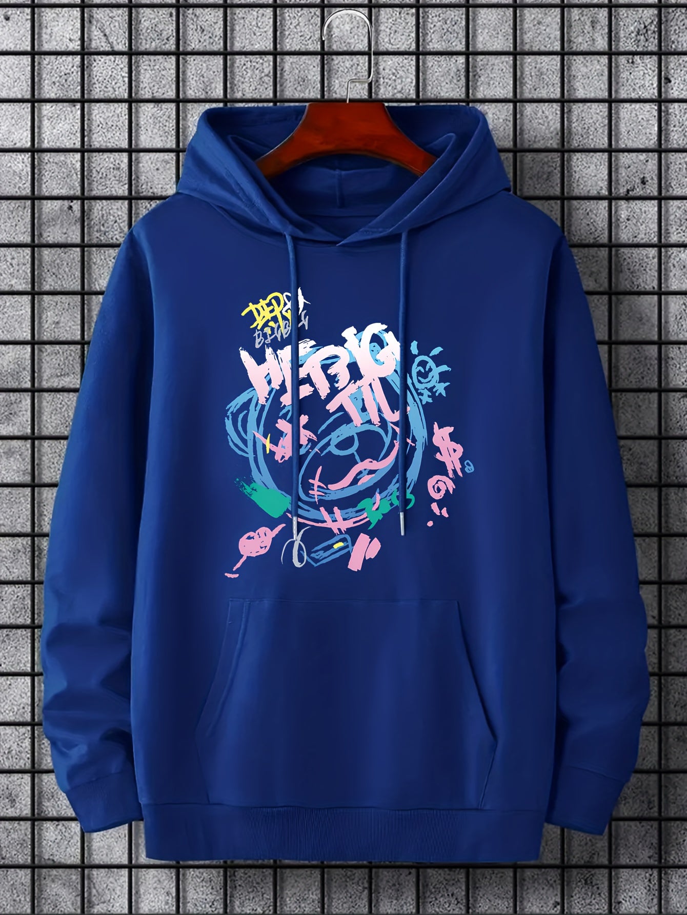 Men's Graffiti Bear Graphic Hoodie Casual Drawstring Hooded Sweatshirt
