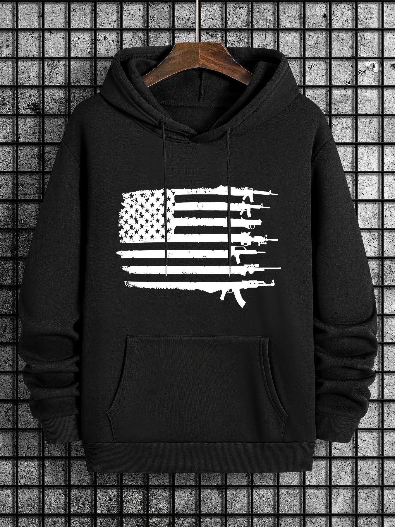 American Flag Print Men's Warm Pullover Hoodie for Autumn Winter