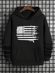 American Flag Print Men's Warm Pullover Hoodie for Autumn Winter