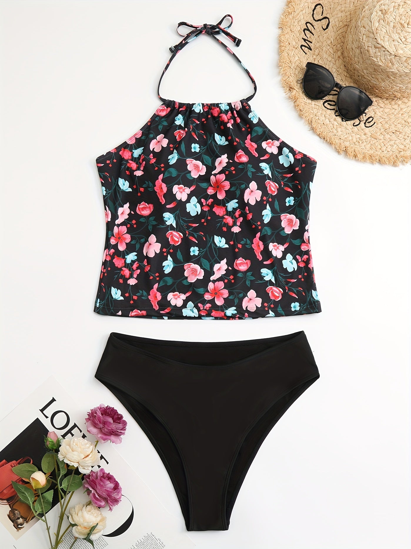 Floral Print Halter Neck Bikini Set