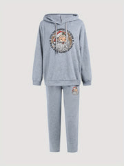 Christmas Outfits Set Women's Plus Santa Claus & Slogan Print