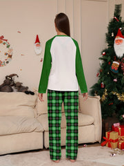 Dino Print Pajama Set Christmas Crew Neck Top & Plaid Pants Women's Sleepwear