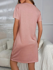 Heart Print Pajama Dress Crew Neck Short Sleeve Nightgown