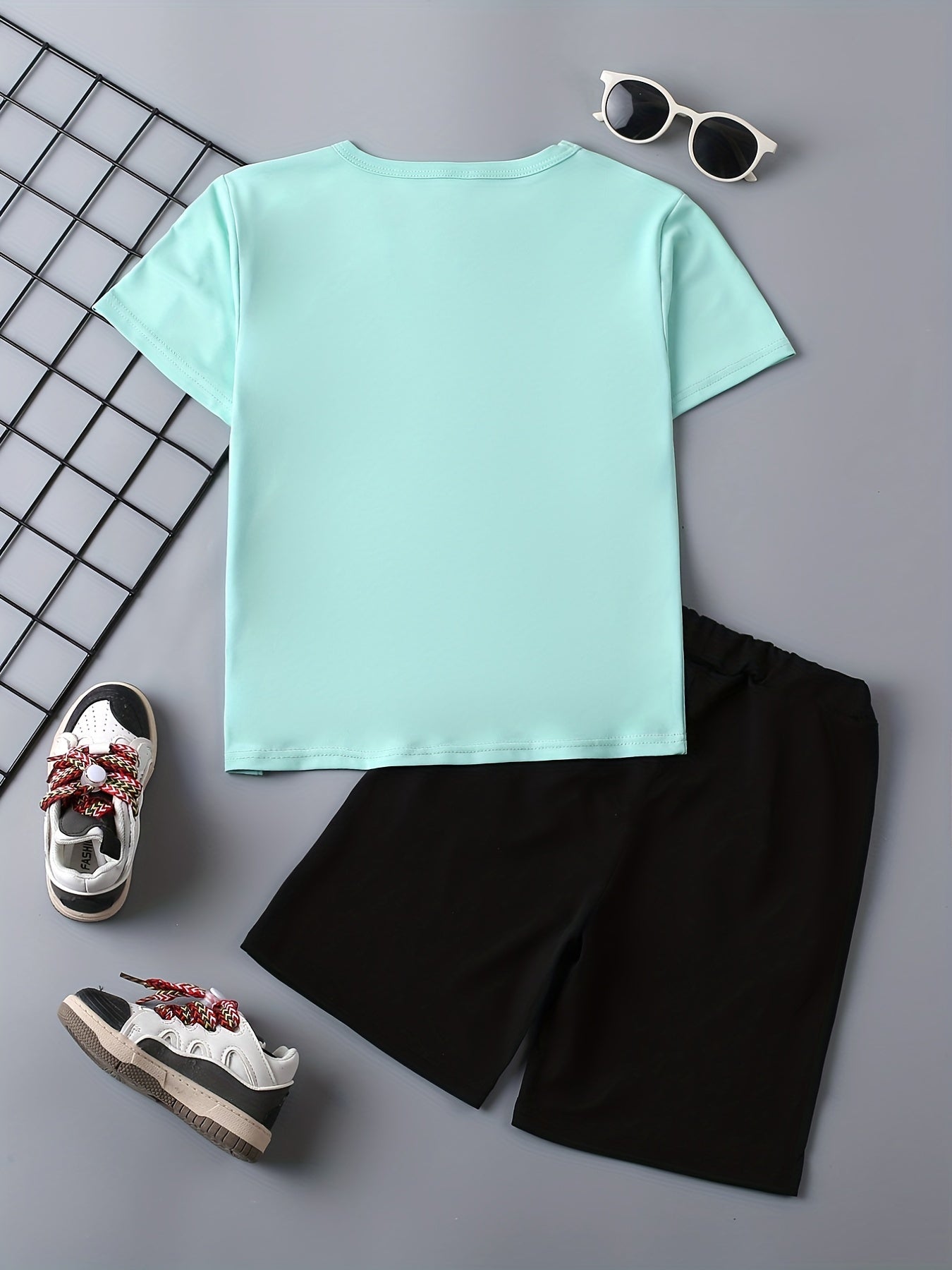 Alphabet Crew Neck T shirt & Elastic Waist Shorts Set for Boys