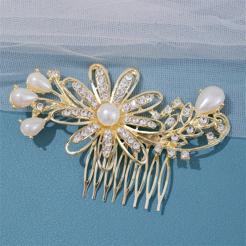 Girls Rhinestone Hairpin Crystal Flower Faux Pearl Hairpin