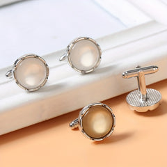 Round Inlaid Artificial Diamond Cufflinks French Couple Style