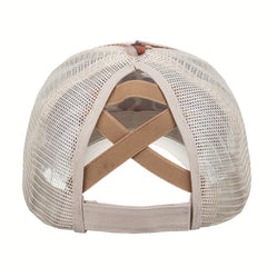 Leopard Print Ponytail Baseball Cap Beige Trucker Hat