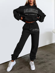 Women's Plus Size Sporty Outfit Set - Letter Print Hoodie & Joggers 2 Piece Set