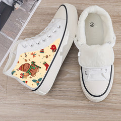 Gingerbread Print Plush Lined Thermal Canvas Sneakers