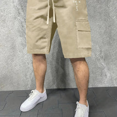 Men's Comfy Cactus Cargo Shorts Elastic Waist Drawstring for Summer