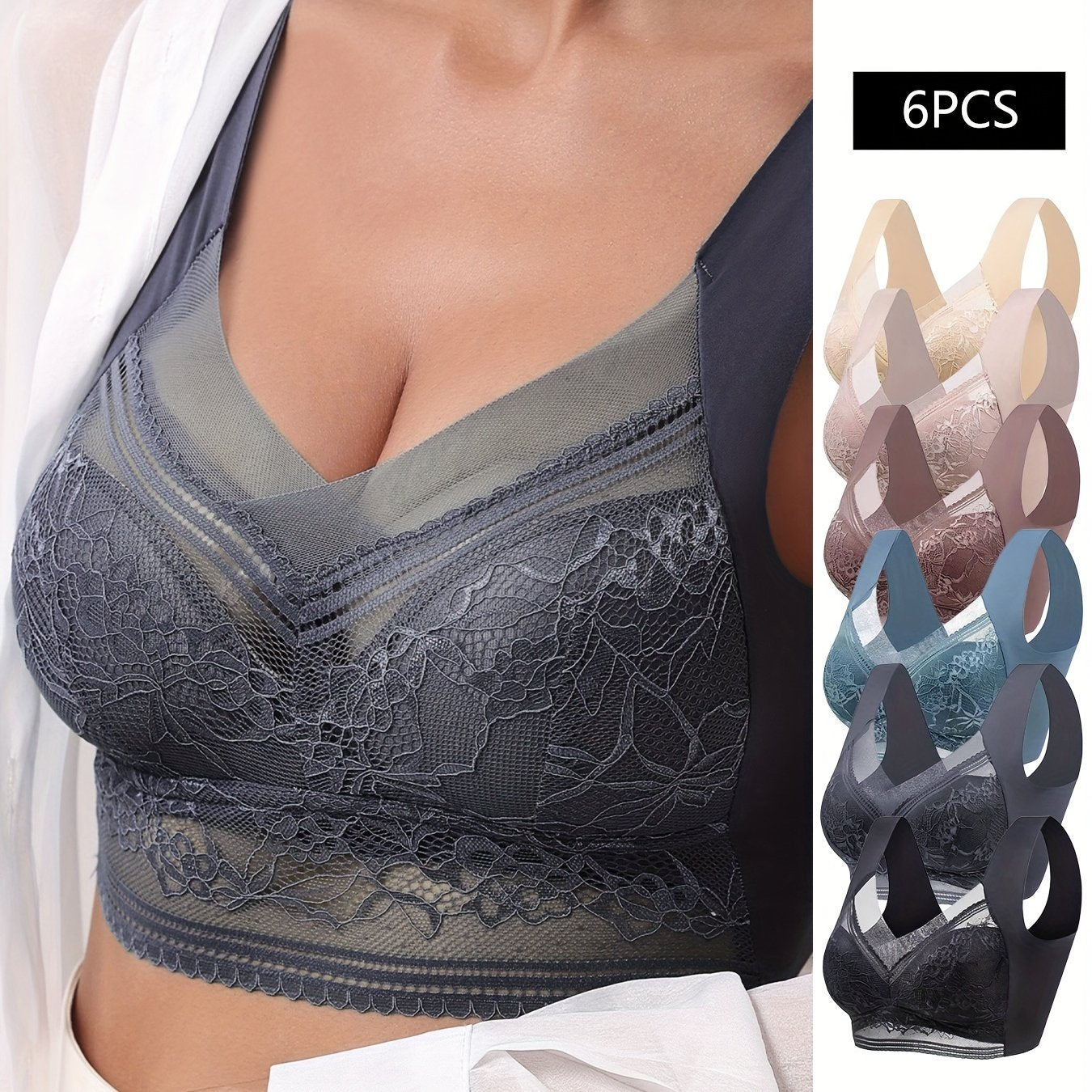 6pcs Lace Floral Sports Bra for Women