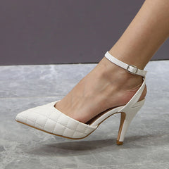 Pointed Toe High Heeled Pumps Ankle Strap Stiletto Shoes