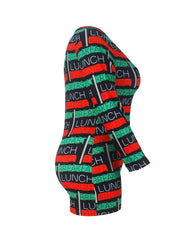 Letter Striped Long Sleeve Button Pajama Romper