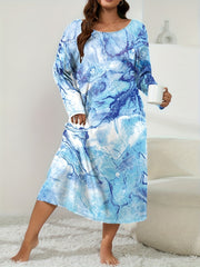 Tie Dye Long Sleeve Round Neck Sleep Dress