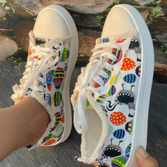 Colorful Print Breathable Skate Shoes Casual Flat Canvas Sneakers