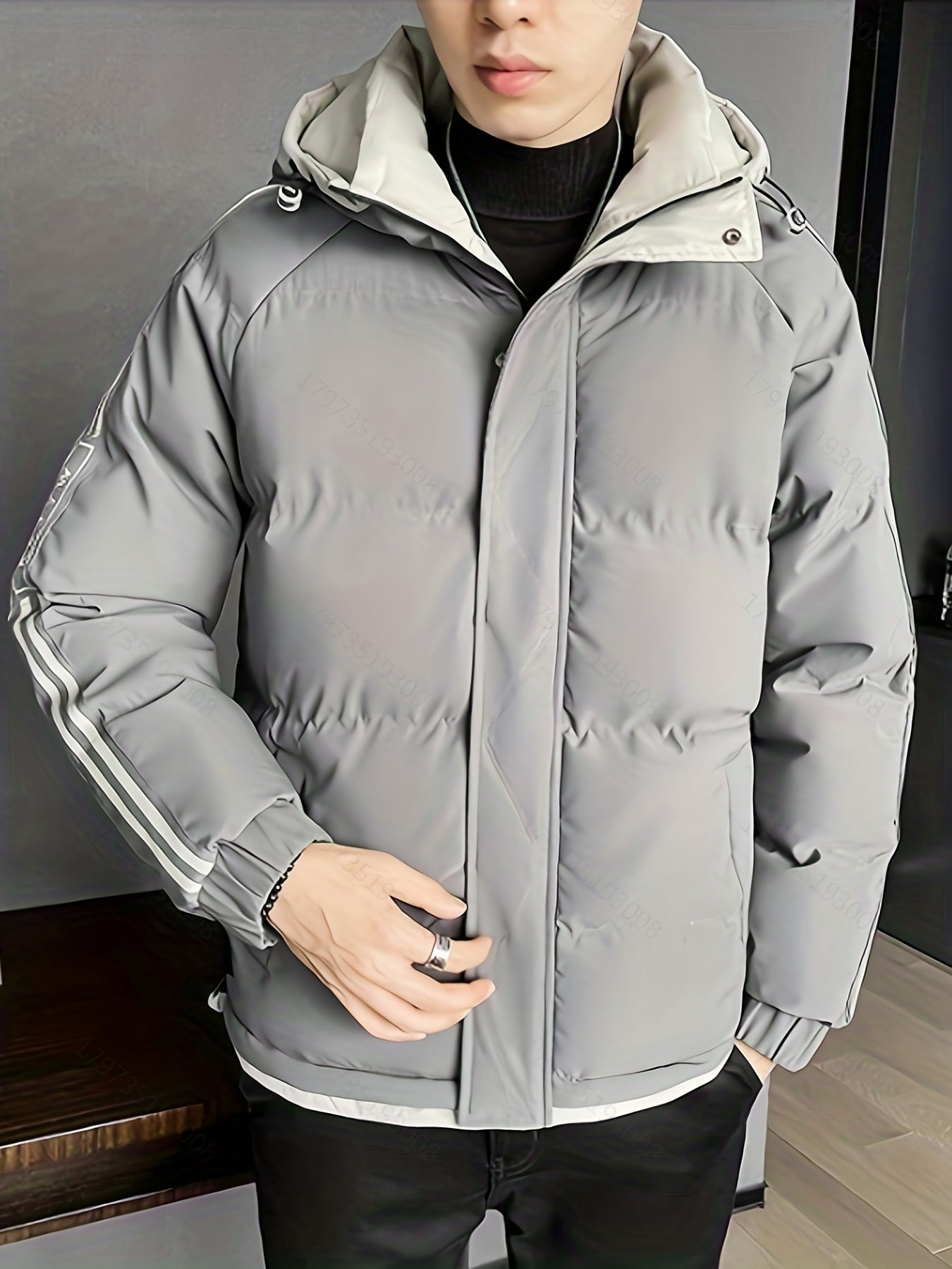 Men's Warm Hooded Zip Up Cotton Padded Jacket for Fall Winter