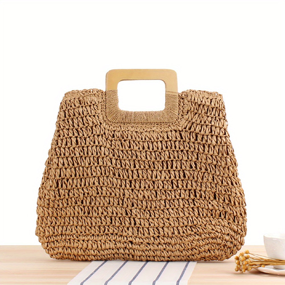 Vintage Straw Handbag Women's Woven Summer Beach Bag Knitted Tote for Holiday