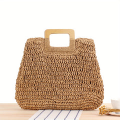 Vintage Straw Handbag Women's Woven Summer Beach Bag Knitted Tote for Holiday