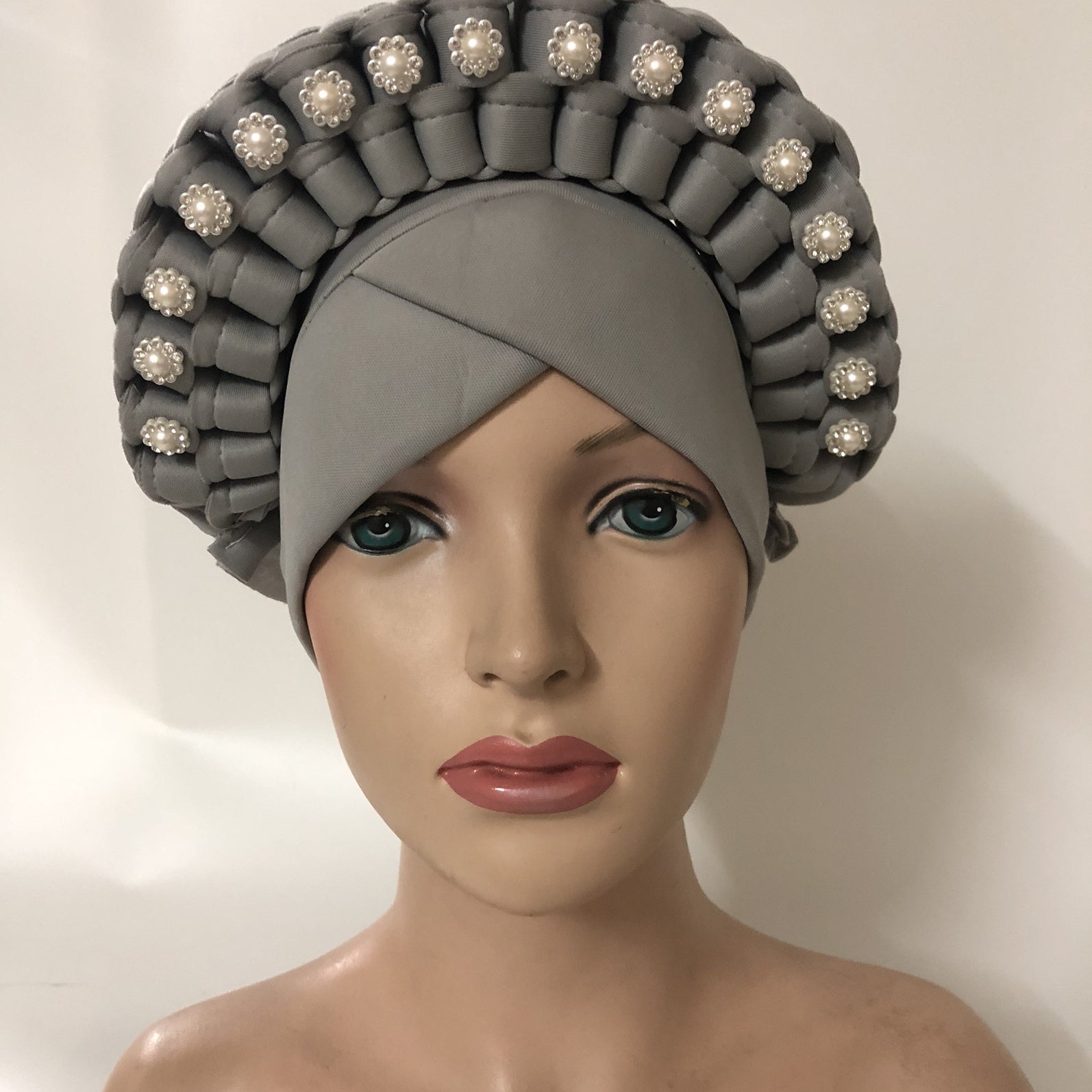 Boho Rhinestone Faux Pearl Head Wrap Cap Vintage Hijab Hat