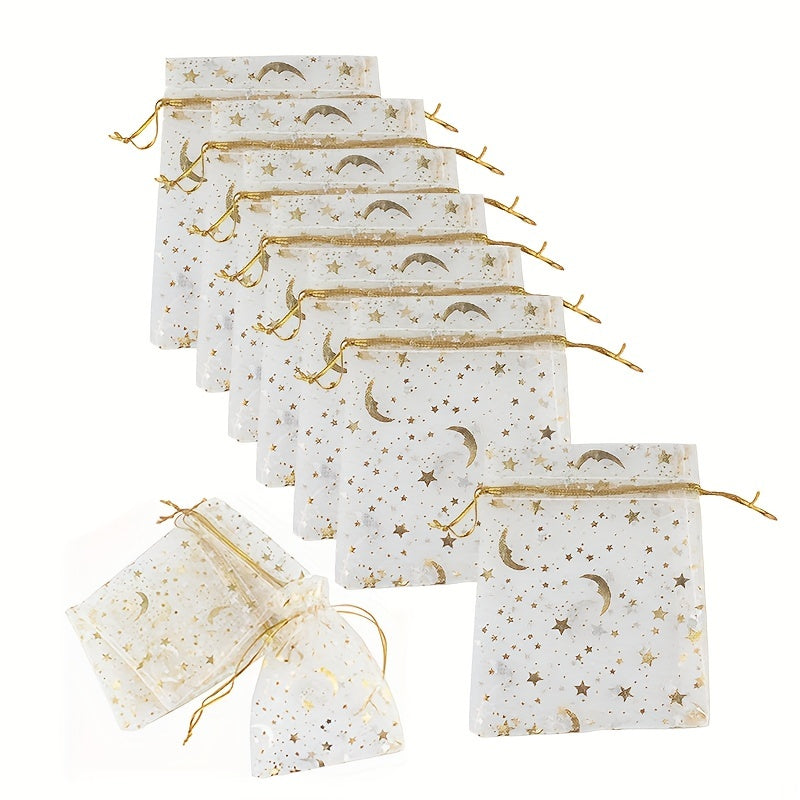 20pcs Golden Stars Moon Drawstring Gauze Bag for Candy Jewelry