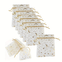 20pcs Golden Stars Moon Drawstring Gauze Bag for Candy Jewelry