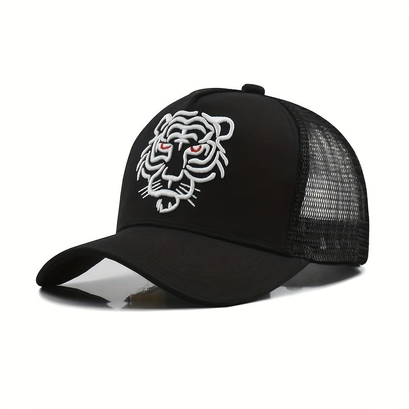 Tiger Head Embroidered Baseball Cap Animal Mesh Trucker Hat