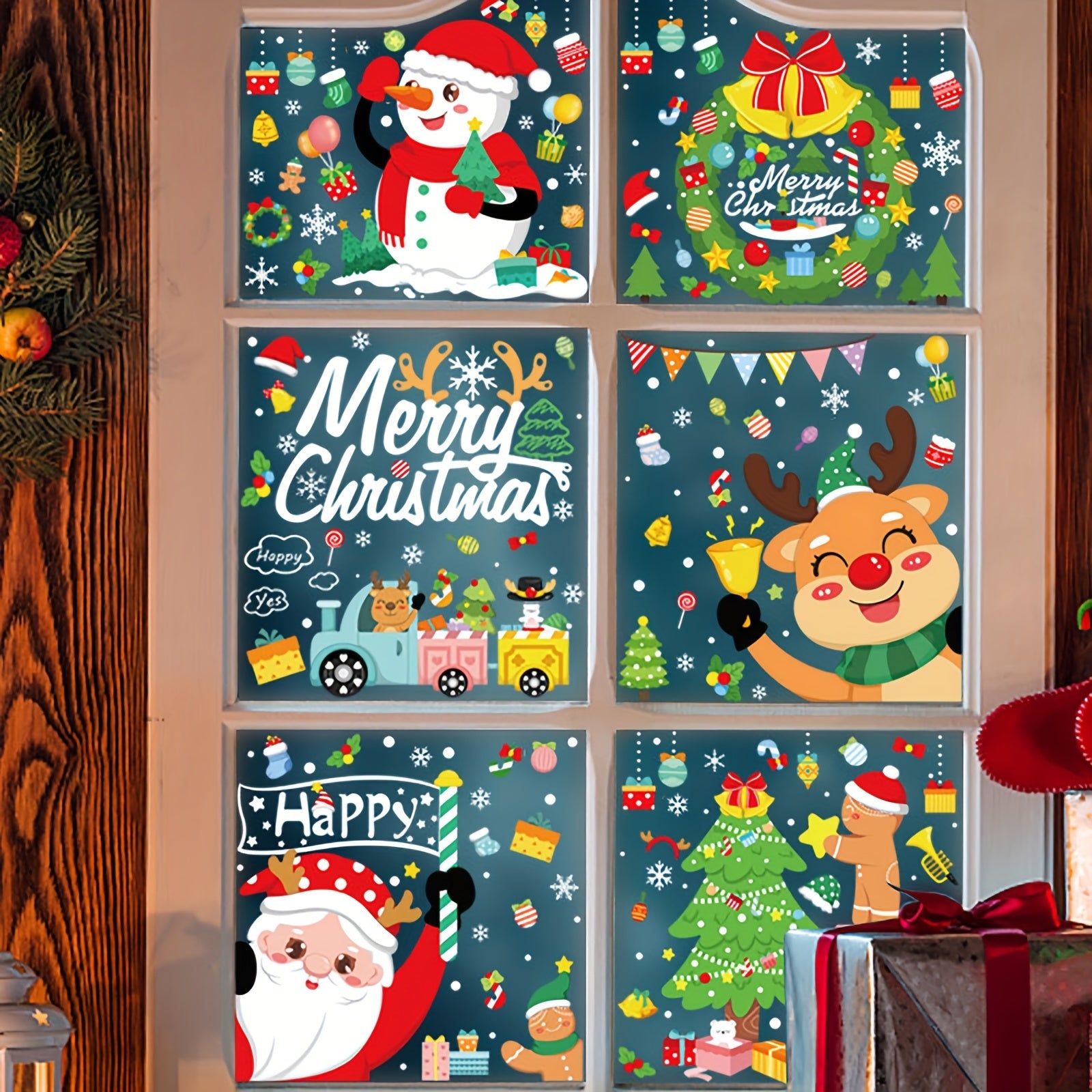 Christmas Snowman & Reindeer Window Stickers Static Cling Decoration