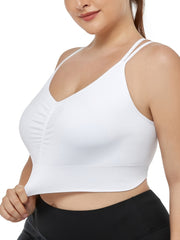 Sports Bra Solid Ruched Strappy Crisscross Back Seamless Fitness Bra
