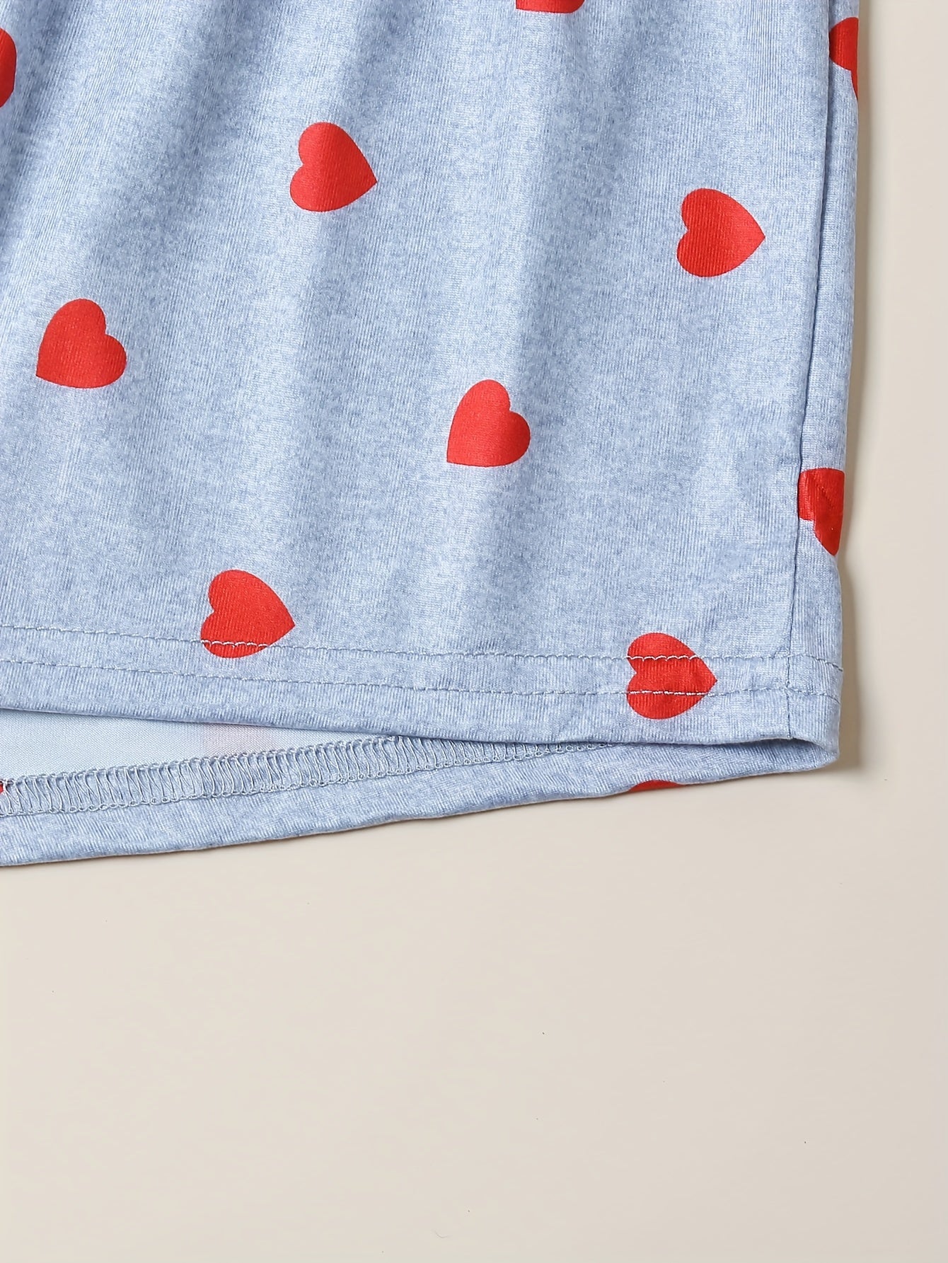 Heart Print Pajamas Set Short Sleeve Crew Neck Top & Shorts