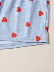 Heart Print Pajamas Set Short Sleeve Crew Neck Top & Shorts