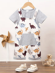 Baby Boy's Dino Suspender Pants & T-shirt Set