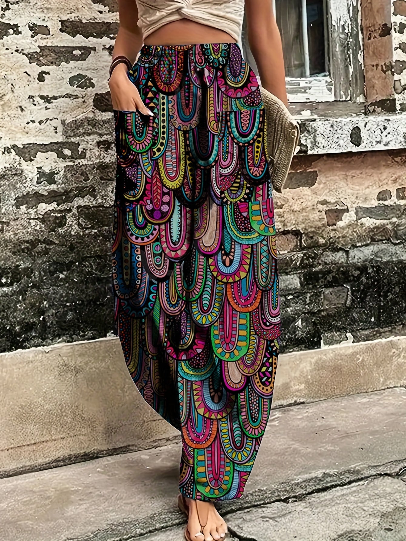 Paisley Print Wide Leg Harem Trousers