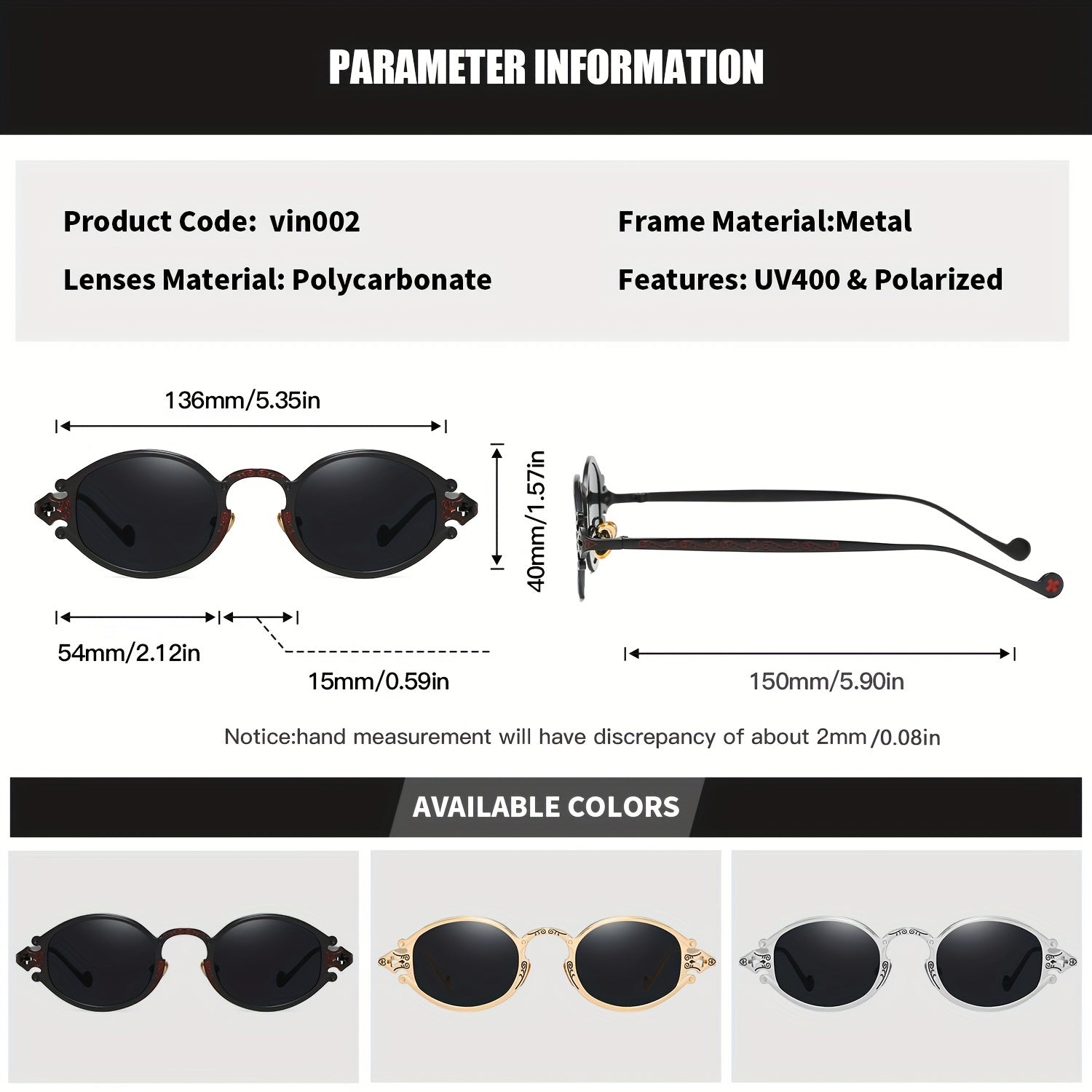 RoyalHot Oval Metal Polarized Sunglasses